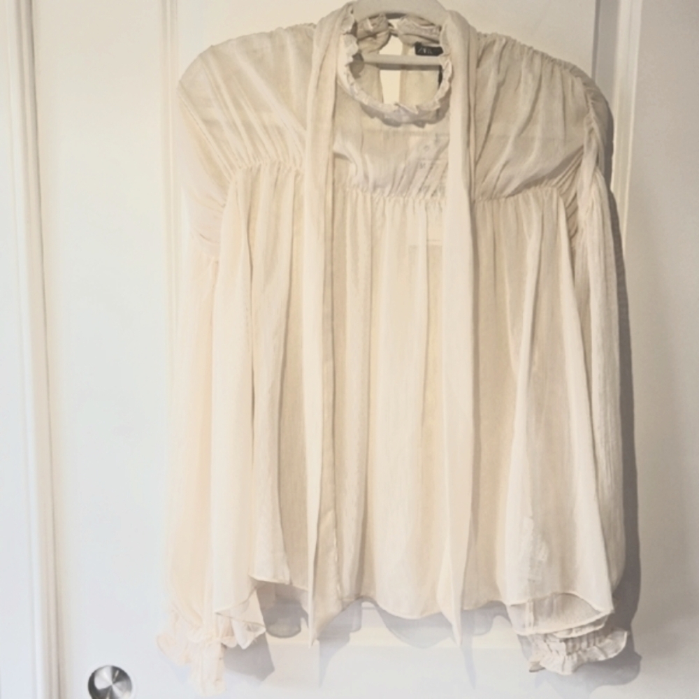NWT Zara Cream Chiffon Blouse Size M